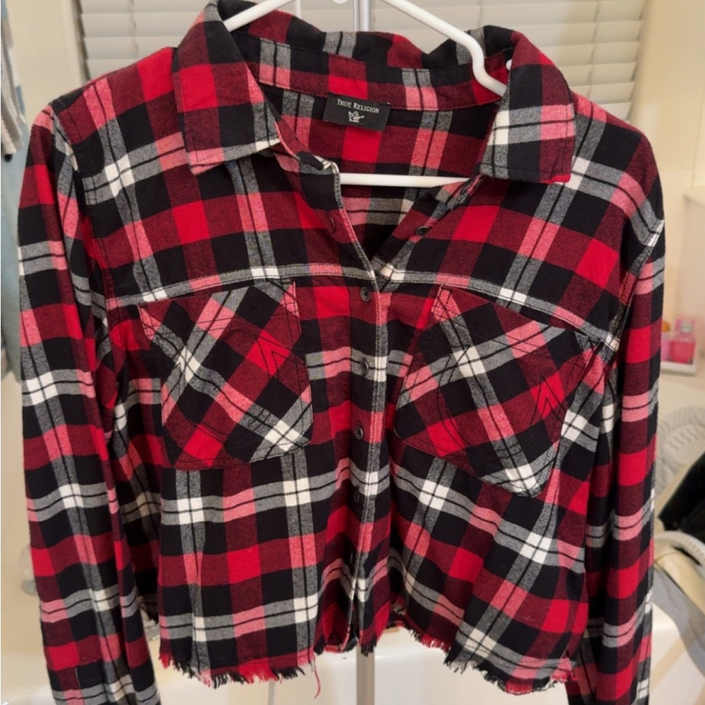 True Religion Plaid Crop Top in Red and Black